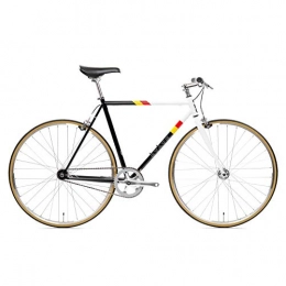State Bicycle Co  State Bicycle Co. Unisex's Van Damme Fixed Gear / Single Speed Bike, 62cm Riser Bar, Black & White with Red & Yellow Stripes, 62 cm