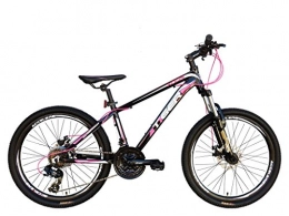 Tiger Cycles Bike Tiger Ace 24" Girls Junior HT Mountain Bike Black / Pink 14" Alloy Frame 21 Speed