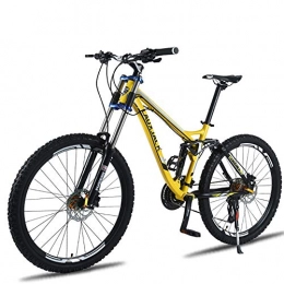 FJW Road Bike Unisex Mountain Bike, 26 inch Aluminum Alloy Frame, 24 / 27 speed Dual Suspension MTB Bike with Double Disc Brake, Yellow, 24Speed