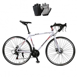 VOAOV Bike VOAOV Adult Road Bike, Men Racing Bicycle with Dual Disc Brake, Aluminum Alloy Frame Road Bicycle, City Utility Bike, White Red Painted Body, 27 Speed Exquisite Gloves*1