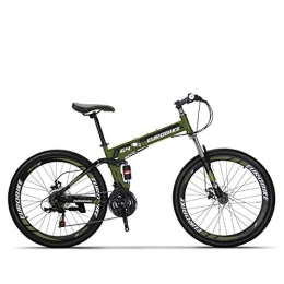 W&TT Bike W&TT 26 Inch Folding Mountain Bike 21 / 27 Speeds Dual Disc Brakes Shock Absorber Bicycle High Carbon Soft Tail Adults Bicycle, Green, 21speed