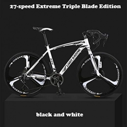 WYN Bike WYN Speed Road Bicycle Dead-Flying Front and Rear Mechanical Disc Brake Three-blade wheel Solid Tire Student Adult, black and white, 49cm(160cm-185cm)