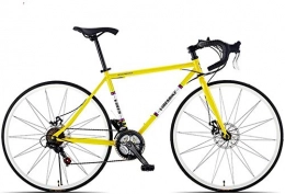 XinQing Bike XinQing Bike 21 Speed Road Bicycle, High-carbon Steel Frame Men's Road Bike, 700C Wheels City Commuter Bicycle with Dual Disc Brake (Color : Yellow, Size : Bent Handle)