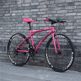 XSLY Bike XSLY Men's And Women's Road Bike, 24-Speed 26-inch High Carbon Steel Frame Adult Road Bicycles, Double Disc Brake Cycling Racing, Outdoors Wheeled Road Mountain Bike Bicycle 168x95cm (Color : Pink)