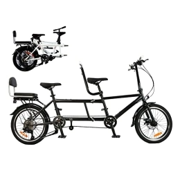 BIXUYOU Bike Foldable Tandem Bike - 20 Inch City Tandem Folding Bike, Adjustable Tandem Beach Cruiser Bike, Folding Bike with 3 Seats for Adults, 7 Speeds, CE / FCC