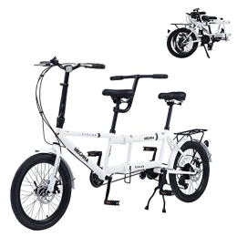 GOJLEX Foldable Tandem Bike, 20”City Tandem Folding Bicycle, 7-speed Adjustable Cruiser Bike Folding Bike with 3 Seats& Disc Brake, CE FCC CCC