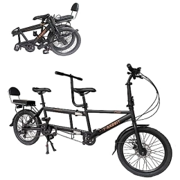 GOJLEX  GOJLEX Foldable Tandem Bike, 20”City Tandem Folding Bicycle, 7-Speed Adjustable Cruiser Bike Folding Bike with 3 Seats& Disc Brake, CE FCC CCC (Black)