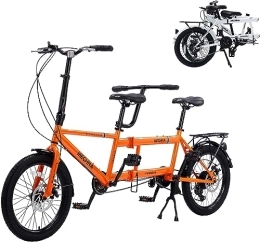 LAYIQDC Bike LAYIQDC Tandem Bike, Foldable Three-Person Bike, Family Bike Suitable for Two Adults and One Child, High Carbon Steel Material, Rust-Resistant and Durable (Orange)