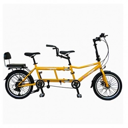 SYLTL Tandem Bike SYLTL Three People Folding City Tandem Bicycle Couple Double Riding Mountain Travel and Sightseeing Portable Parent-Child Double Folding Bike, Yellow