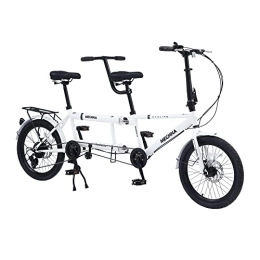 VLOJELRY 20” Foldable Tandem Bike - Adult Beach Cruiser Bike, 2 Seater Adjustable 7 Speeds Foldable Compact Bicycle for Family Travel and Couple Riding