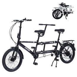 VZADGWA Bike VZADGWA Tandem Bike 20-inch Folding City Tandem Bicycles Twinn, Foldable Tandem Adult Beach Cruiser Bike with Adjustable 7 Speeds, 2-Seater & Disc Brake, CE FCC CCC, Black