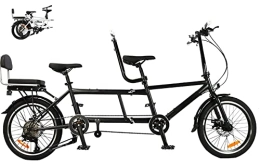 YXWJ Bike YXWJ Classic City Tandem Folding Bicycle, Foldable Tandem Adult Beach Cruiser Bike three Seater, Steel Low Step Frame, 8-Speed, Medium or Large Frame Options, Black