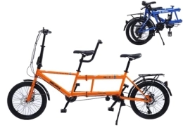 YXWJ Tandem Bike YXWJ Classic Tandem Bike - City Tandem Folding Bicycle, Foldable Tandem Adult Beach Cruiser Bike Adjustable 7 Speeds, Family 3-Seater, Orange