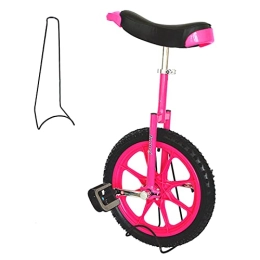 HWBB Bike 16" Inch Wheel Unicycle with Parking Rack & Inflator, Beginners Balance Bike Cycling Exercise Balance Fitness, Adjustable Height (Color : Pink)