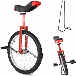 Unicycles 20 Inch Unicycle Wheeled Bike Skidproof Tire Bike Height Adjustable Alloy Rim Bicycle with Sturdy Storage Stand Balance Cycling Exercise Fitness for Adult, Beginner, Trainer, Red, 18in