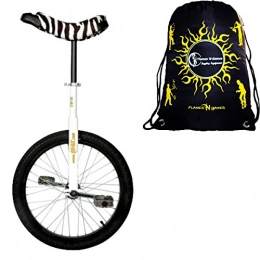 Qu-Ax Unicycles 20" Luxus Kid's Trainer Unicycle In White For Young Adults + Flames N' Games Travel Bag!