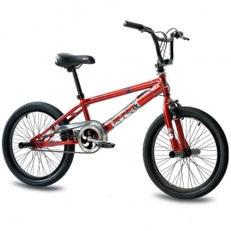 CHRISSON 20 Zoll BMX Kinderfahrrad - Doom rot - Freestyle BMX Fahrrad für Kinder, Street Bike mit 360° Rotor-System, 4 Stahl Pegs und Kettenschutz