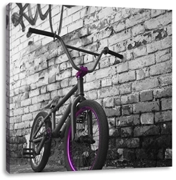 Pixxprint BMX Fahrrad vor Graffitiwand schwarz/weiß, Format: 70x70 auf Leinwand