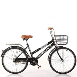 ZZD Fahrräder 22 24 26 Zoll bequemes Damenfahrrad, City Commuter Bike aus Kohlenstoffstahl, mit vorderem Korb und Rücksitz, geeignet für Fahrten im Freien, Schwarz, 24in