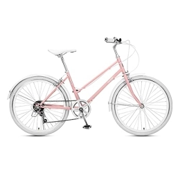 24 Zoll Retro Fahrrad, 7 Speed ​​Commuter Bike Lady Schritt Durch Urban Bike, für Dating-Geschenke (Color : Pink)