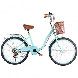 ZZD Fahrräder 6-Gang Ladies City Commuter Bike, 20 22 24 Zoll Komfortables Outdoor-Bike mit Doppelbremsen und Gummireifen für das Fahren im Freien, Blau, 20in
