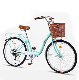 Wxnnx City 7-Gang Womens Comfort Bikes Beach Cruiser Bike, Rahmen aus kohlenstoffhaltigem Stahl, vorderer Korb, Gepäckträger, klassisches Retro-Fahrrad für Erwachsene, C, 26in