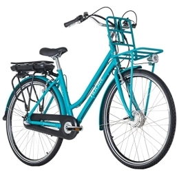 Adore City Alu E-City-Bike Damen 28'' Cantaloupe blau Frontmotor 36 V / 10, 4 Ah 3 Gänge Designed by Adore