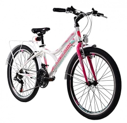 breluxx Fahrräder breluxx® 24 Zoll Kinderfahrrad Schulfahrrad Diavolo400 City, weiß-pink - 18 Gang Shimano + Gepäckträger + Beleuchtung nach StVo - Modell 2021