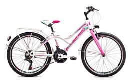 breluxx Fahrräder breluxx® 24 Zoll Mädchenrad Schulfahrrad Diavolo400 City, weiß-pink - 18 Gang Shimano + Gepäckträger + Beleuchtung nach StVo - Modell 2020