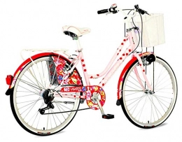 breluxx Fahrräder breluxx 26 Zoll Damenfahrrad Venera Fashion Polka Dot Citybike Korb + Licht Retro Damenrad, 6 Gang Shimano