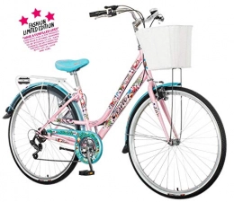 breluxx City breluxx® 28 Zoll Damenfahrrad Venera Fashion Flamingo Citybike mit Korb + Licht, Retro Bike, 6 Gang Shimano, Modell 2020