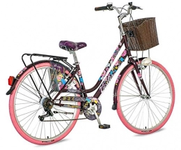 breluxx City breluxx® 28 Zoll Damenfahrrad Venera Fashion Geisha Citybike mit Korb + Licht Retro Damenrad, 6 Gang Shimano, pink Reifen