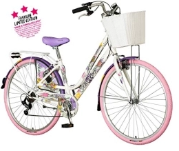 breluxx Fahrräder breluxx® 28 Zoll Damenfahrrad Venera Fashion Holi Color Citybike mit Korb + Licht Retro Damenrad, 6 Gang Shimano, rosa Reifen