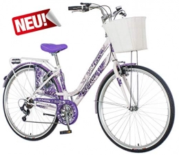 breluxx Fahrräder breluxx® 28 Zoll Damenfahrrad Venera Fashion Lavendel Citybike mit Korb + Licht, Retro Bike, 6 Gang Shimano, Modell 2020