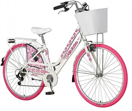 breluxx City breluxx® 28 Zoll Damenfahrrad Venera Fashion Madeline Citybike mit Korb + Licht Retro Damenrad, 6 Gang Shimano, rosa Reifen