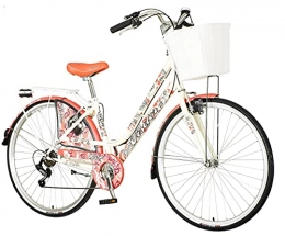 breluxx City breluxx® 28 Zoll Damenfahrrad Venera Fashion Warm Coral Citybike mit Korb + Licht Retro Damenrad, 6 Gang Shimano