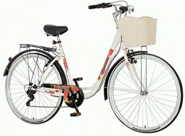 breluxx Fahrräder breluxx® 28 Zoll Economy Damenfahrrad Venssini Citybike mit Korb + Gepäckträger + Licht, weiß, 6 Gang Shimano Kettenschaltung, Made in EU