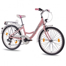 CHRISSON City CHRISSON 24 Zoll Kinderfahrrad Mädchen - Relaxia rosa - Mädchenfahrrad mit 7 Gang Shimano Kettenschaltung - Fahrrad für Kinder zwischen 9-12 Jahre und 1, 35m bis 1, 50m Körpergröße