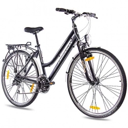 CHRISSON Fahrräder CHRISSON 28 Zoll City Bike Damenrad INTOURI mit 24G ACERA schwarz matt Gabel: Zoom