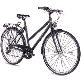 CHRISSON Fahrräder CHRISSON 28 Zoll Citybike Damen - City One schwarz matt 50 cm - Damenfahrrad mit 7 Gang Shimano Tourney Kettenschaltung - praktisches Cityfahrrad für Frauen