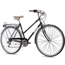 CHRISSON Fahrräder CHRISSON 28 Zoll Damen City Bike - Vintage City Lady schwarz - Old School Damenfahrrad mit 6 Gang Shimano Tourney Kettenschaltung, Retro Cityfahrrad für Frauen