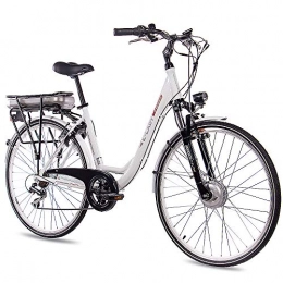 CHRISSON City CHRISSON 28 Zoll E-Bike Trekking und City Bike für Damen - E-Lady Weiss mit 7 Gang Acera Kettenschaltung - Pedelec Damen mit Bafang Vorderradmotor 250W, 36V