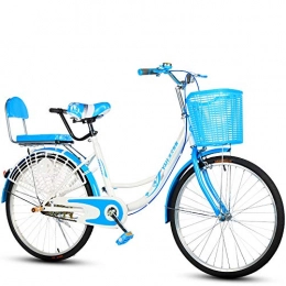 KKING Fahrräder Citybike, 24-Zoll-Classic-Damen-Beach-Cruiser-Bike, Retro-Bike Mit Vorderem Korb, Rahmen Aus Kohlenstoffstahl, Zum Einkaufen Geeignet, Blau