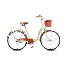 DELURA Fahrräder DELURA Citybike mit Vorderkorb, Verstellbares Step-Through-Fahrrad, 7-Gang-Pendelfahrrad für Frauen, Erwachsene und Teenager, Mehrere Farben (Color : Beige, Size : 26)