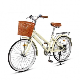 DYHQQ Fahrräder DYHQQ Leichtes 24"City Freizeitfahrrad, 6-Gang-Fahrrad für Erwachsene, Damenrad & Taschenlampe, Inflator, Diebstahlsicherung