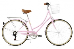 FabricBike Step City Damenfahrrad Amsterdam 28 Zoll Komfort Bike 7 Gang Hollandrad im Retro-Design (Candy Pink + Korb)