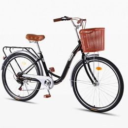 ZXLLO City Fahrrad Für Erwachsene 24 Zoll 7 Geschwindigkeit Mit Korb 7-Gang-Getriebe Damen-Stadtrad Retro-Entwurf Frauenrad 16Kg