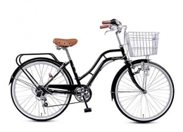 ZJWD Fahrräder Freizeitfahrrad Für Erwachsene Fahrrad, 24 Zoll 6-Gang City Bike Pendler Retro Herren Damen Fahrrad Für Erwachsene Mit Autokorb, A