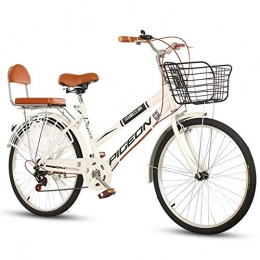 FXMJ Fahrräder FXMJ 24 Zoll Komfort Fahrrad, 7-Gang Cruiser Fahrrad für Herren, Hybrid-Pendlerfahrrad für Damen mit Gepäckträger, Weiß
