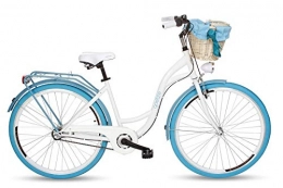 Goetze Fahrräder Goetze Colours 28 Zoll Damen Citybike Stadtrad Damenfahrrad Damenrad Hollandrad Retro-Design 3-Gang Korb Hinterradbremse LED-Beleuchtung Weiß-Blau